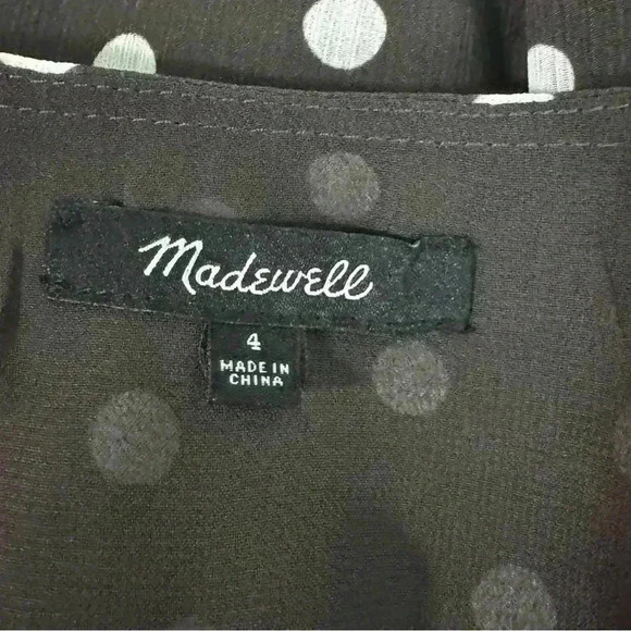 Madewell Black & White Polka V-Neck Long Smocked Sleeve Pullover Blouse Size 4 - Picture 9 of 11